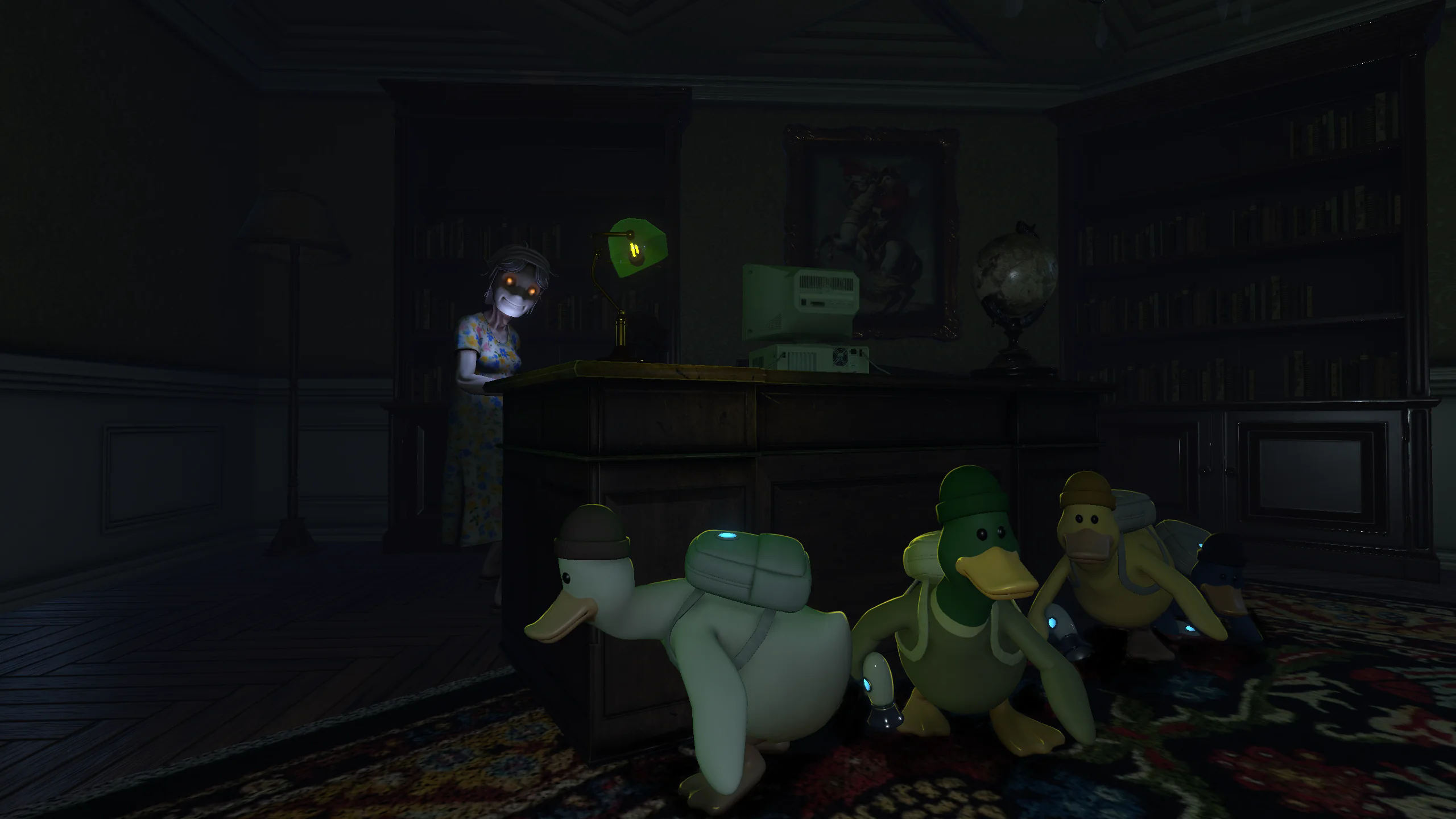 QUIET players exploring the dark mansion as a group