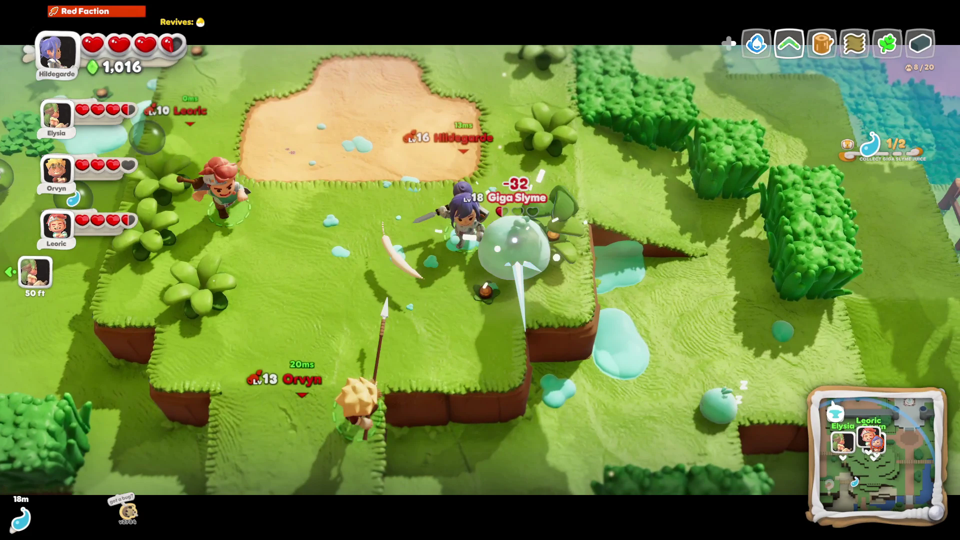 A party of knights battling a giant slime in a grassy clearing