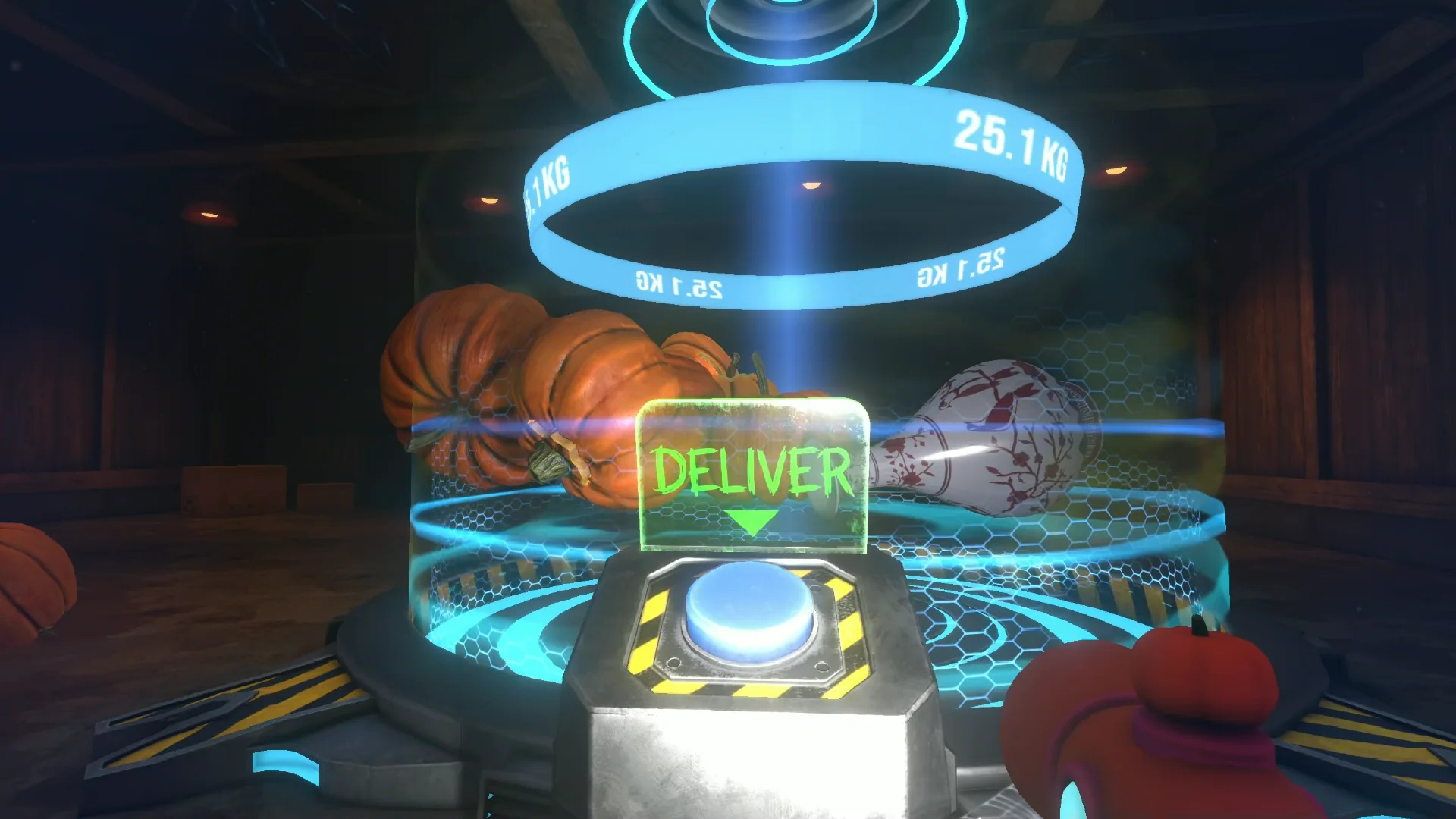 A glowing spaceship component delivery station